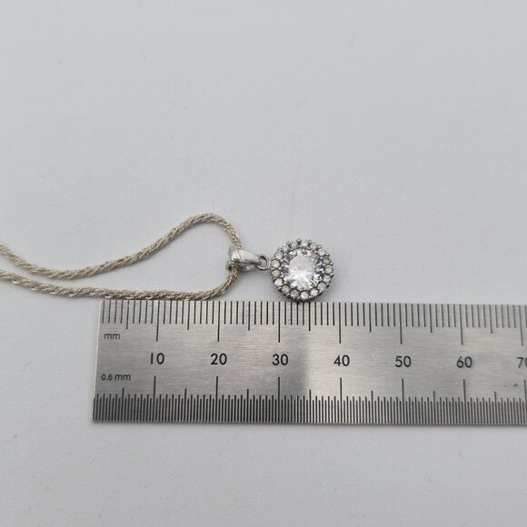 16 Inches Sterling Silver 7mm Halo Cubic Zirconia Pendant Necklace A4220 - Picture 7 of 8